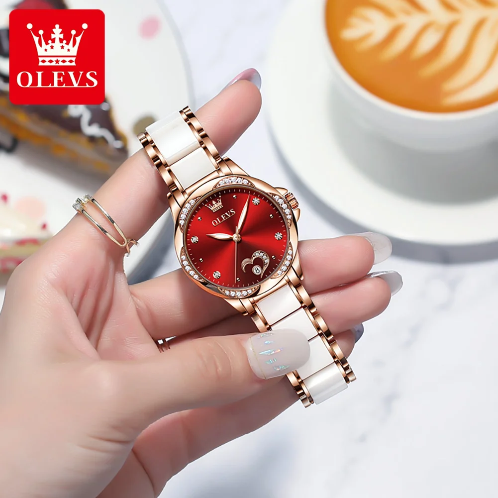 OLEVS 6631 Woman Automatic Watch Luxury Date Mechanical Watch For Women Original Ceramic Steel Strap Deep Waterproof Wristwatch