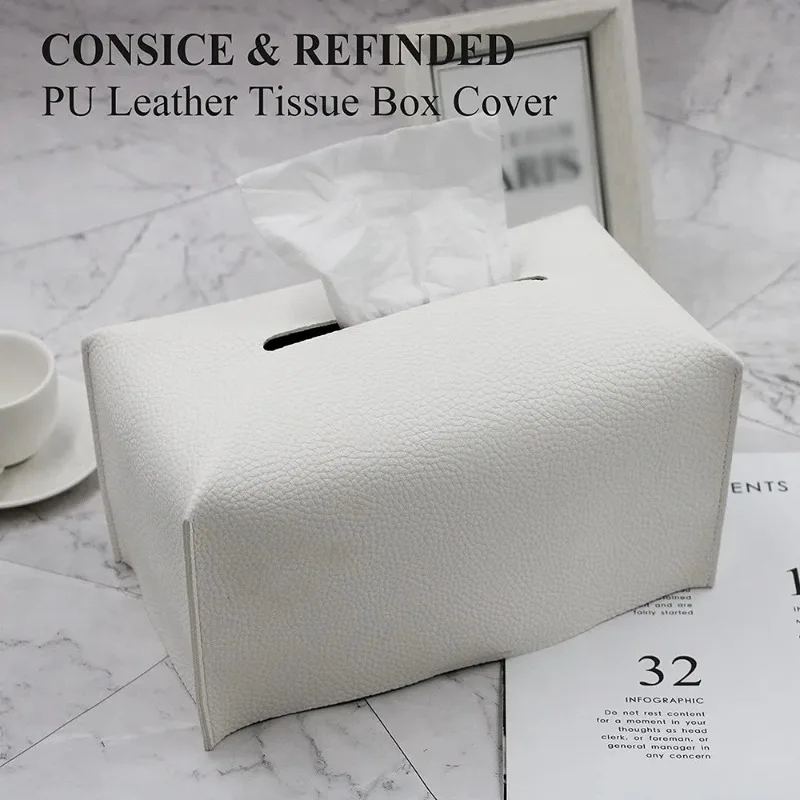 Refined Leather Tissue Box Cover for Bathroom Vanity Countertop