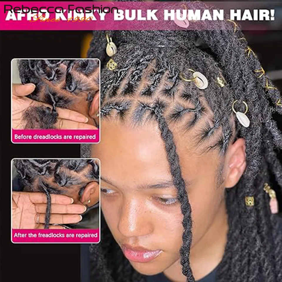 Human Hair Extensions Braiding Hair Extensions Human Braiding Hair Rebecca Afro Kinky Bulk Human Hair Extensions 10"-22" 50Gram/pc Bigger Afro Kinky Bulk For Braiding DreadLock Natural Color