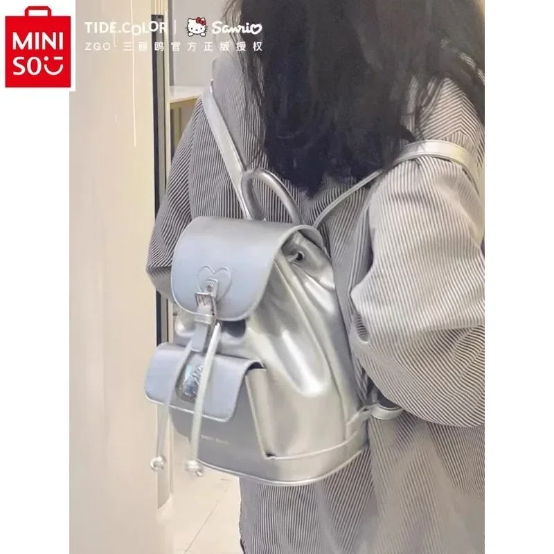 MINISO sanrio Hello Kitty Sweet Lock Buckle Printed Backpack Women's High Quality PU Large Capacity Storage Backpack