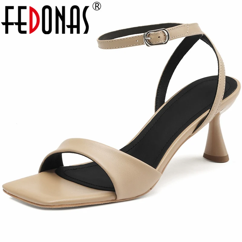 FEDONAS Summer Thin High Heels Women Sandals Concise Elegant Genuine Leather Party Office Lady Ankle Strap Shoes Woman Basic New