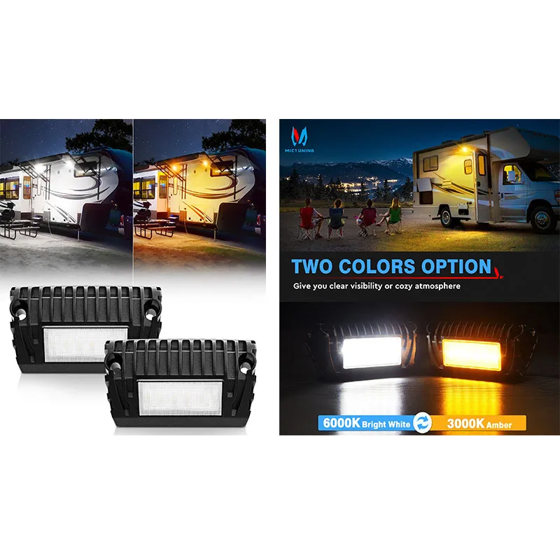 MICTUNING RV Outdoor LED Porch Light White Amber Two-Tone Waterproof Interior Wall Lamps Light for RV Trailers Campers Car