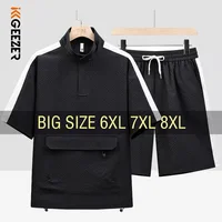 T Shirt Men Suit Shorts Tshirt Set Stripe Bubble Oversize 6XL 7XL 8XL Plus Size Short Sleeve Summer T-shirts Breathable Fashion 1