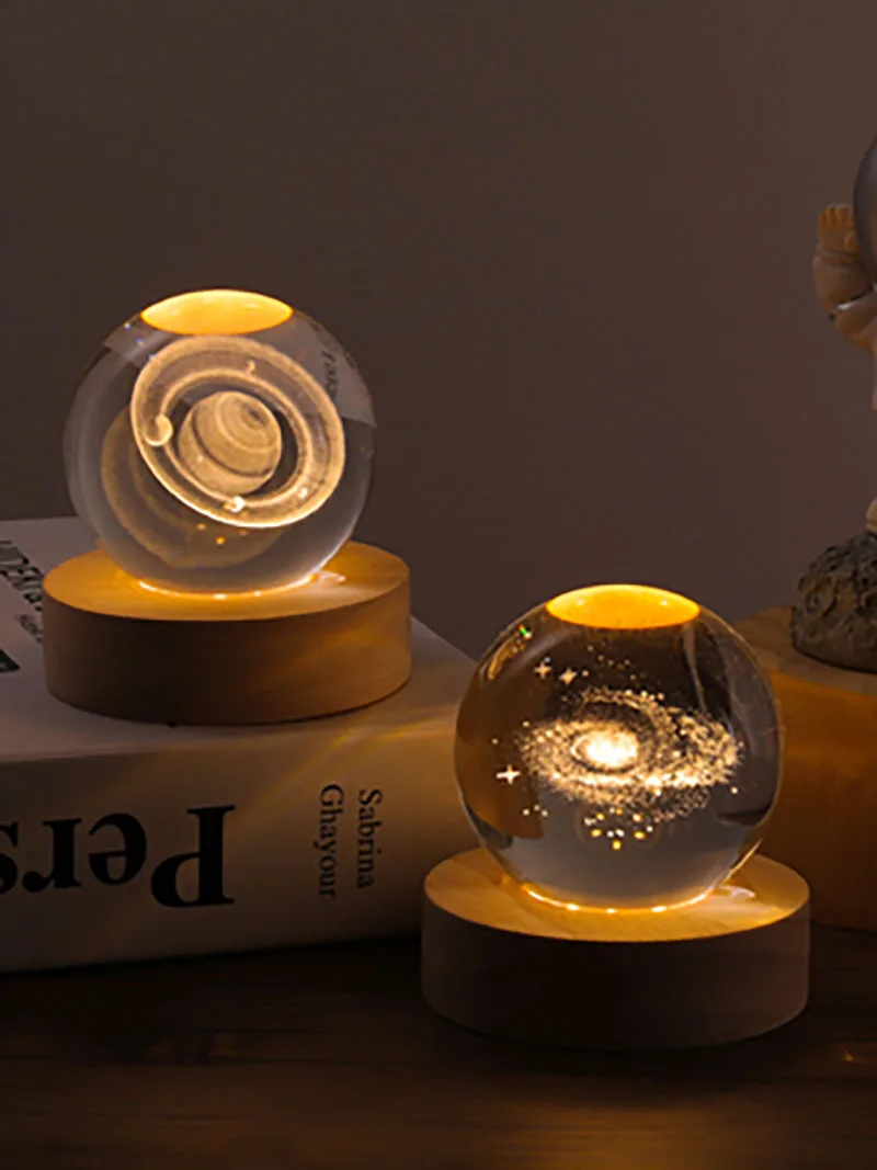 Luminescent Crystal Ball for Tabletop Decoration, Creative Solar System, Glass Ornament