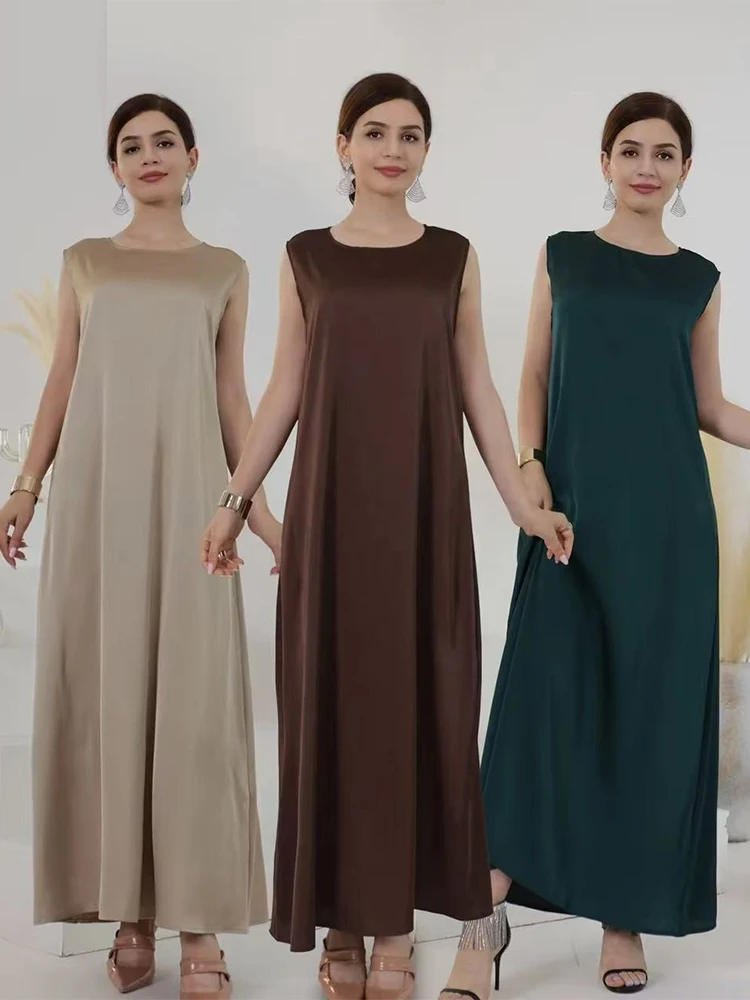 Dubaï Abaya blanc noir Satin modeste robes africaines pour femmes Islam vêtements Musulman à l'intérieur Robe Robe Musulmane Femme robes