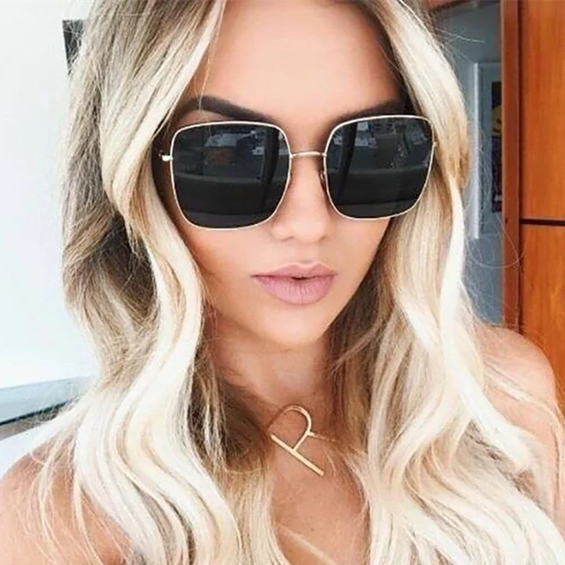 

New Oversized Sunglasses Women Metal Square Sunglass Brand Female Shades Mirror Big Size Frame Sun Glasses Gafas