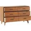 Modern Solid Pine Wood 6-Drawer Dresser with Metal Handles and Generous Storage Space, 52 Inch, Caramel Finish 6
