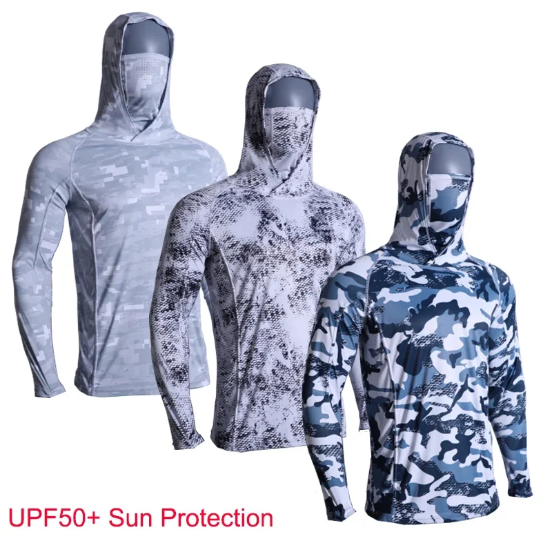 

UPF 50+ Mens Hooded Fishing Shirt with Mask UV Neck Gaiter Hoodie Men Hooded Fishing Shirts Fishing Hoodie Moisture Wicking