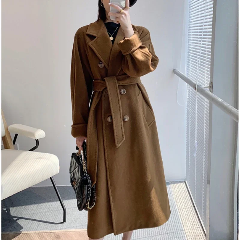 

Long Trench Coat Women Korean Woolen Coat Female Casual Double Face Woolen Coats Autumn Winter Fashion Belt Wool Coat Women Zm