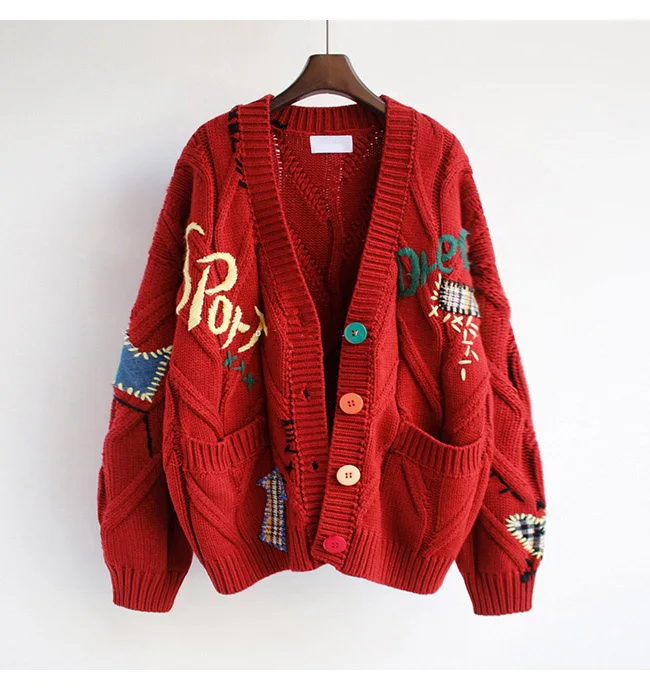 Cozy Women's Sweater Spring Female Chic Comfortable Cardigan Lady Clothing Letter Red Unique Women Sweater red sweater