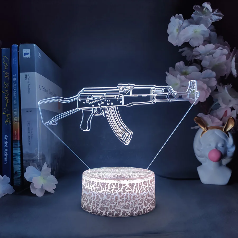 3d lâmpada jogo configuração rifle arma padrões led night light gamer  decoração candeeiro de mesa cs game room decoração meninos meninas presente