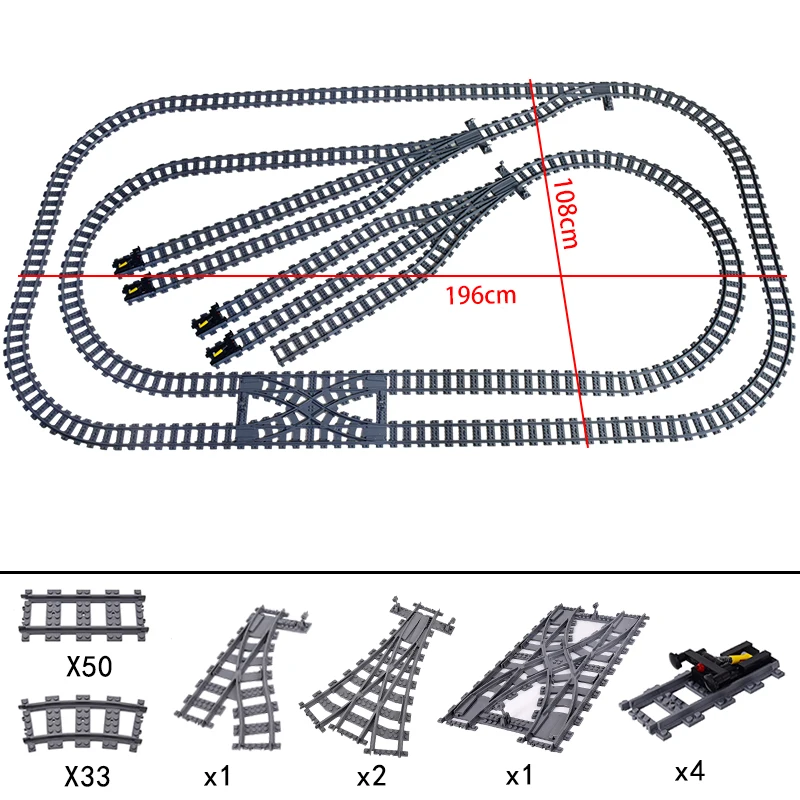 City Train Tracks Building Set - Flexible, Straight, Curved, and Switch Rails