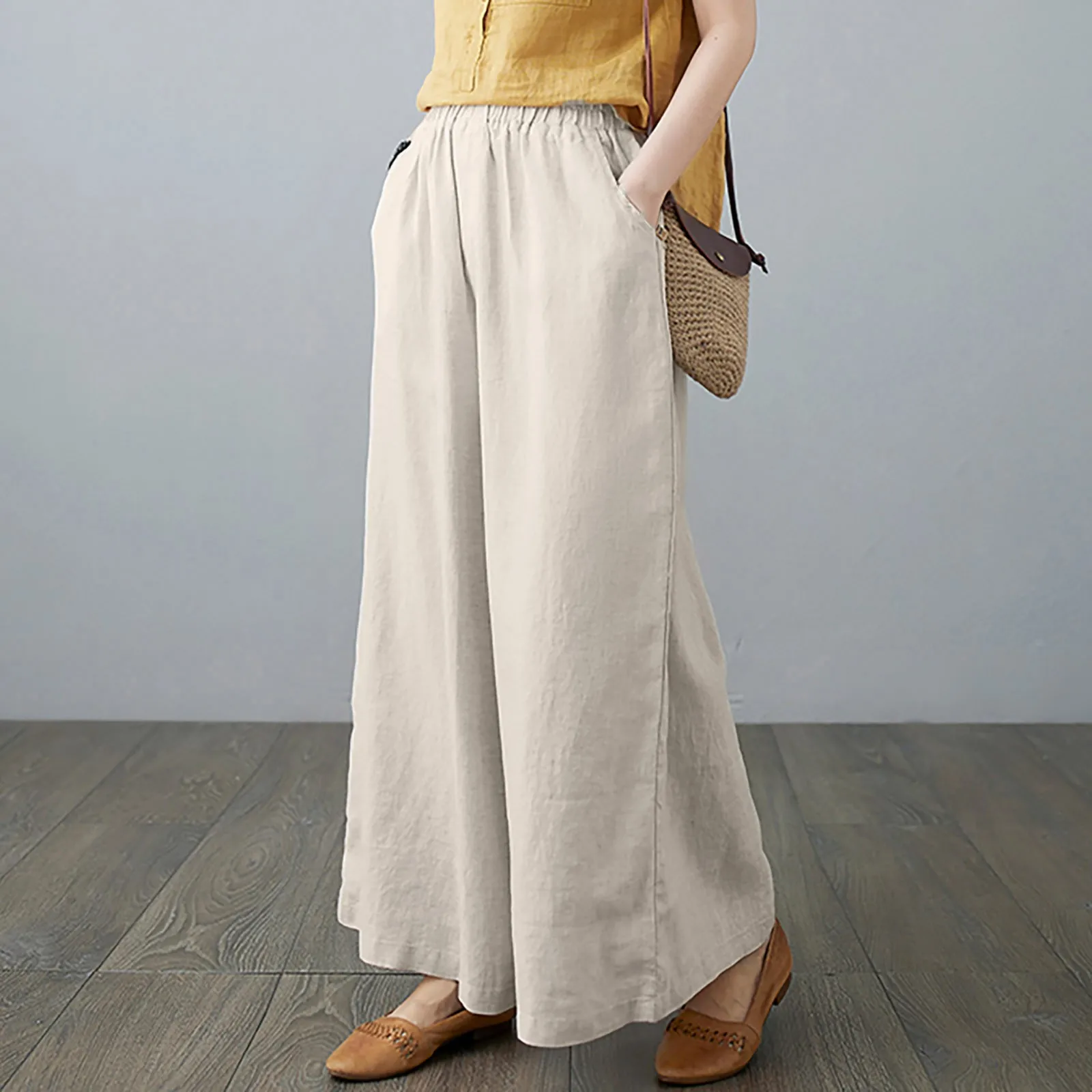 

Women's Oversized Pants Summer New Linen Nine-point Wide Leg Pants Casual Loose Street Straight Pants Trousers Korean Fashion