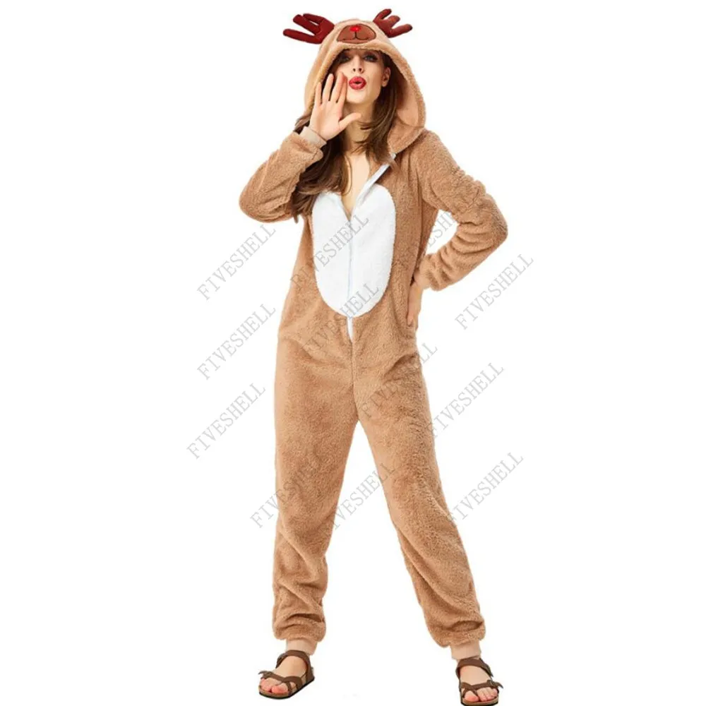 

Men Women Christmas Cute Reindeer Adult Costume Unisex Deer Animal Onesie New Year Party Jumpsuit