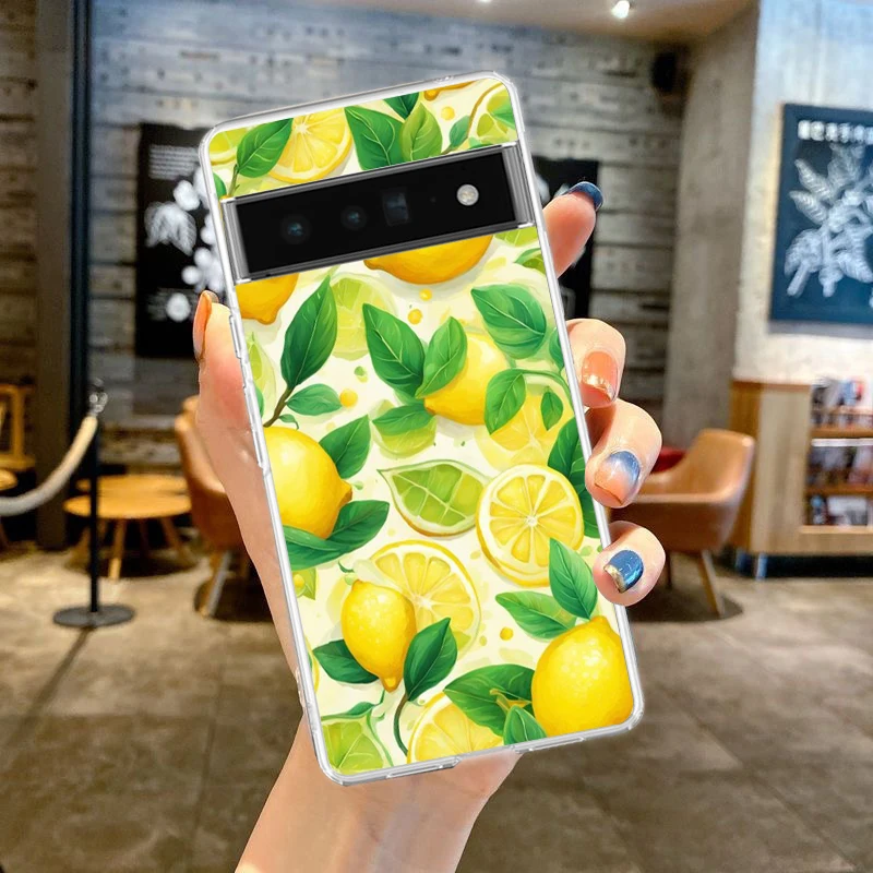 Transparent Soft TPU Clear Cover with Fruit Lemon Design