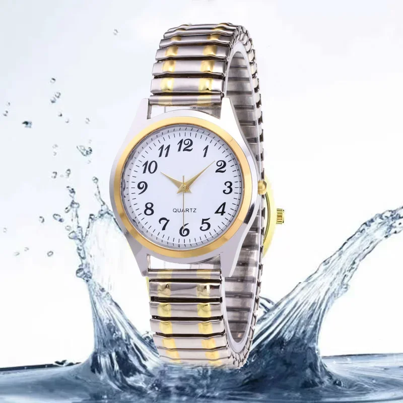 Man Women Couple Wrist Watches Stainless Steel Band Alloy Lovers Business Quartz Movement Wristwatch Elastic Strap Band Watch 2