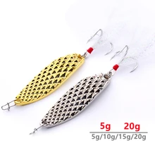 

1Pcs Metal Spinner Spoon Fishing Lures 5/10/15/20g Gold Silver Artificial Bait With Feather Treble Hook Trout Pike Bass Tackle
