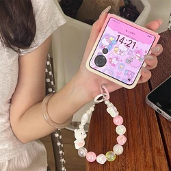 Korean Cute Cartoon 3D Puppy Beaded Chain Phone Case - Gradient Pink Cover for Galaxy Z Flip 4 (Gradient Pink)