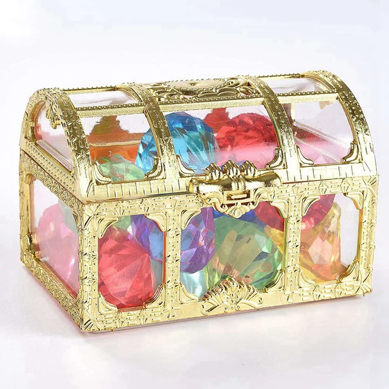 B05B-24Pcs Diving Gem Pool Toys Include Colorful Diamonds Set Dive Toy Treasure Chest Underwater Swimming Toy Gem Pirate Box