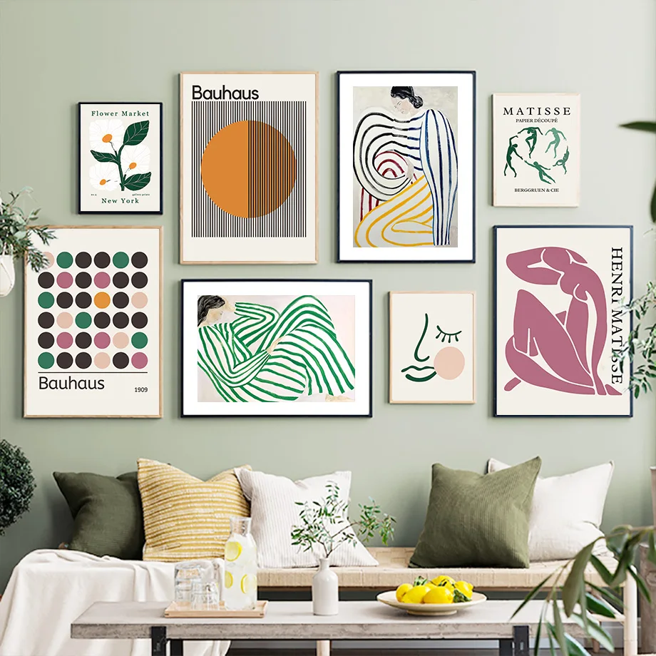 

Abstract Line Face Striped Woman Matisse Bauhaus Flower Market Print Wall ArtPosters, Canvas Painting, Living Room Home Decor