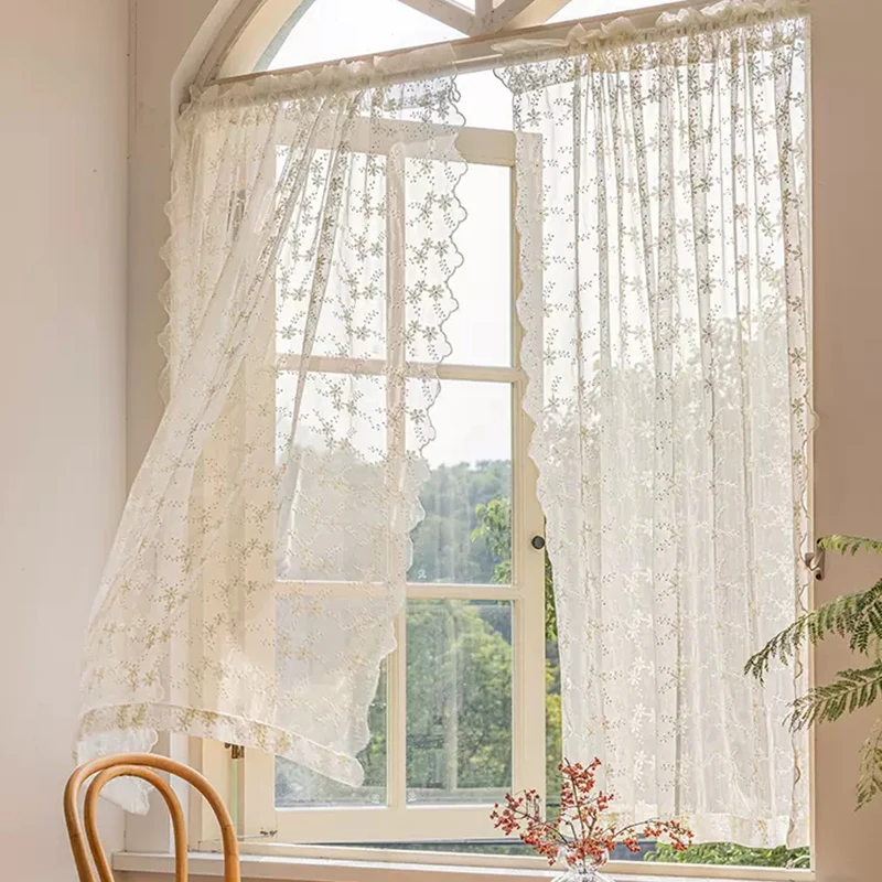 Tenda Floreale Rustica Per Finestra - Ricamata A Fiori Rossi, 45x90 Cm, 100% Poliestere - Foto 8