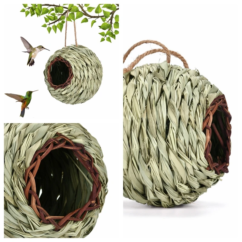 Grass Weaved Artificial Bird Nest Spherical Handmade Suspension Type Gardening Decoration