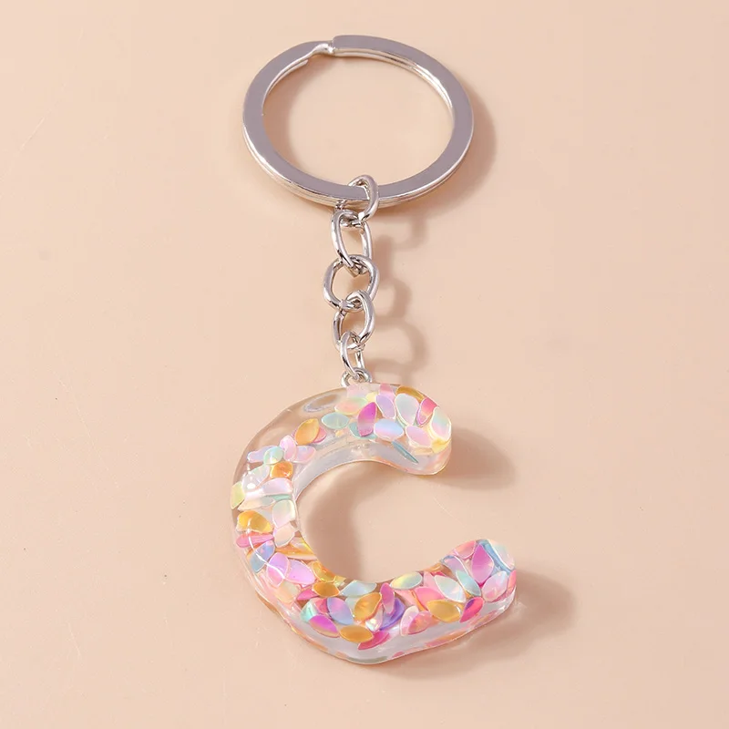 Modischer Bunter 26-Buchstaben-Alphabet-Schlüsselanhänger für Autoschlüssel Souvenir-Geschenke für Frauen Männer Handtaschenanhänger Schlüsselringe DIY-Accessoires – Detail 6