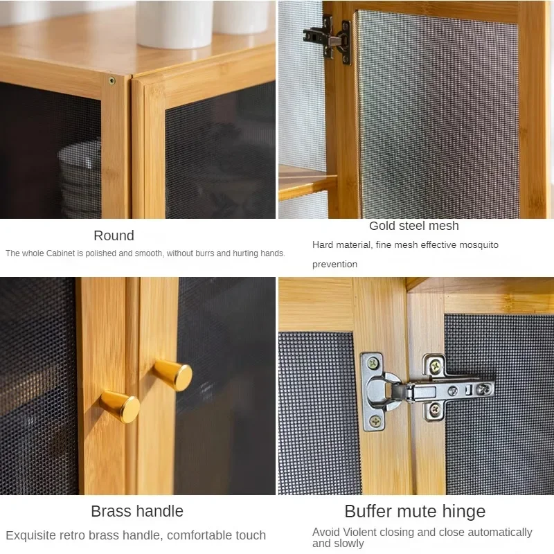 Household Kitchen Bowl Counter Surface Breathable Screen Window Storage Meal Side Cabinet Dust-proof Seasoning Rack 4