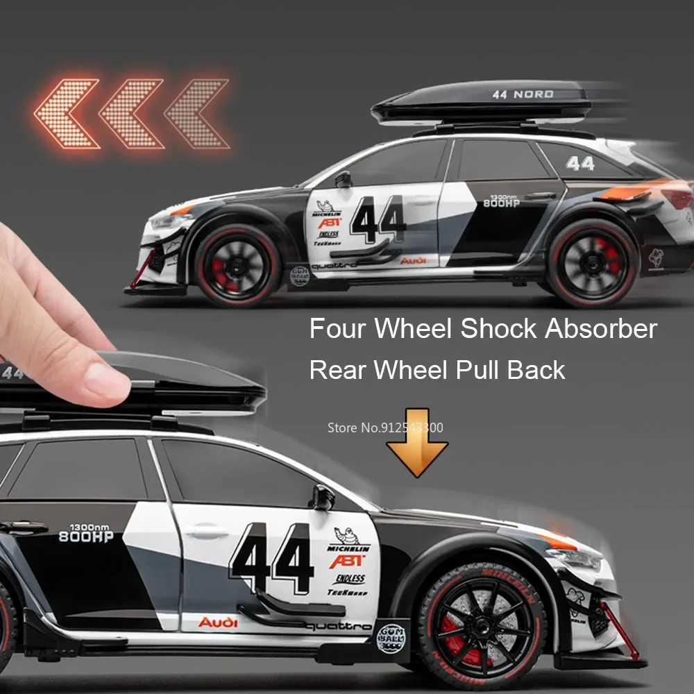 Scale 1:24 Audi RS6 Modified Version Alloy Toy Sports Car Model Doors Opened Music Light Miniature Vehicles for Kids Gifts Toys 4