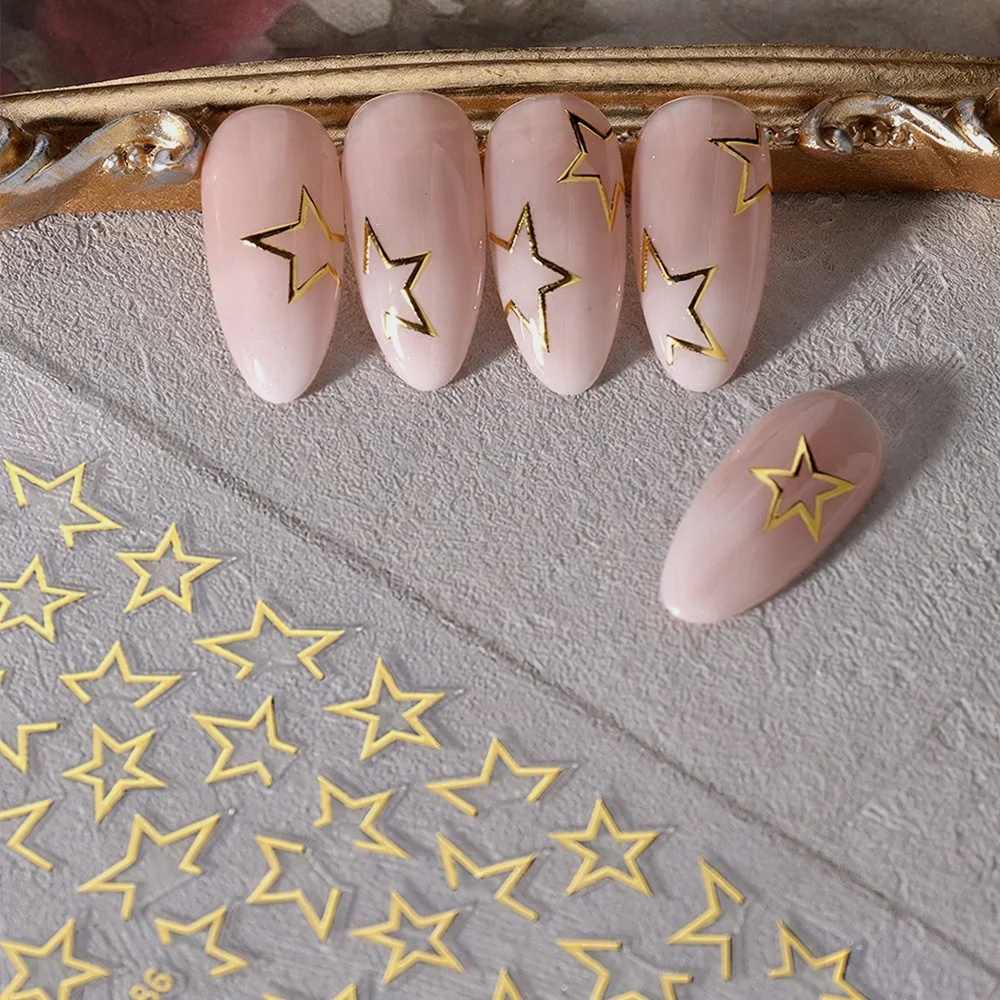 2/8 Stück 3D Metall Silber Gold Sterne Nagelkunst-Aufkleber Glänzende Hohle Sterne Nageldekoration Pentagramm Selbstklebende Acryl-Nageldeko 7 – Detail 5