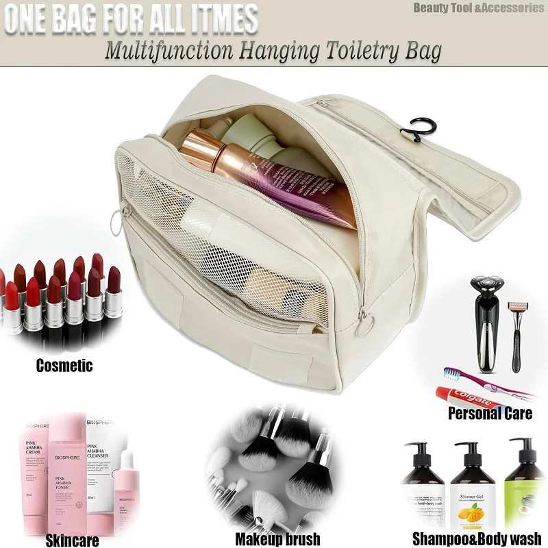 Borsa da Viaggio per Trucchi, Astuccio Portaoggetti per Articoli da Toeletta ad Alta Capacità, Organizer da Viaggio per Make-up, Borsa Beauty Impermeabile, Borsa da Bagno - immagine 4