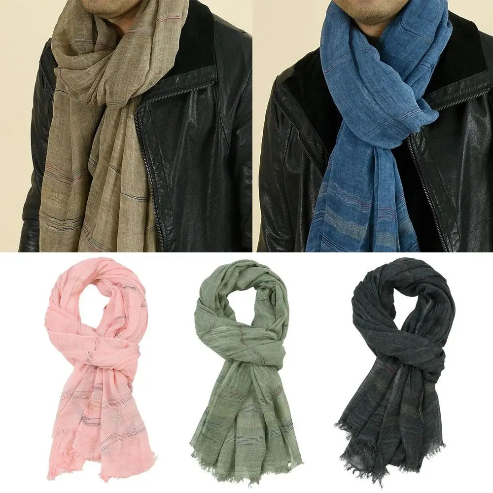 

Tassel Winter Men Scarf Luxury Soft Cotton Linen Yarn-dyed Long Shawl Bufanda Male Accessories