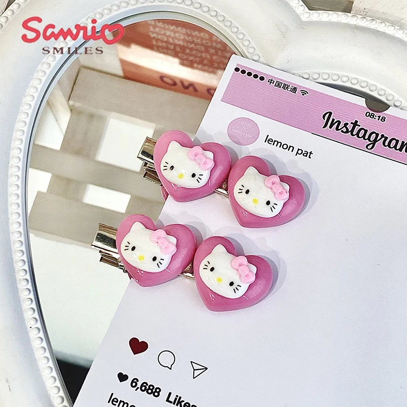 

Kawaii Sanrio Hello Kittys Peach Heart Cartoon Cat Hair Clip Anime Cute Hairpin Sweet Hair Accessories Headdress Toys for Girls