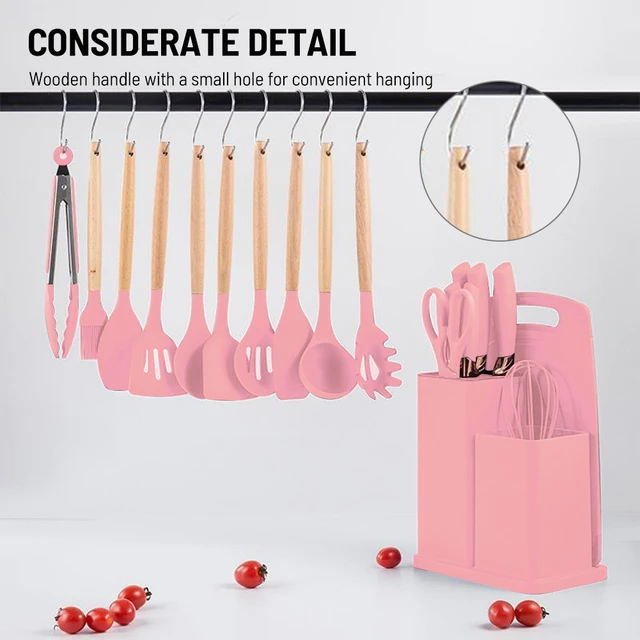 Silicone Cooking Utensils Set - Heat Resistant Kitchen Utensils, 19 Pieces  Kitchen Utensil Set, Pink 