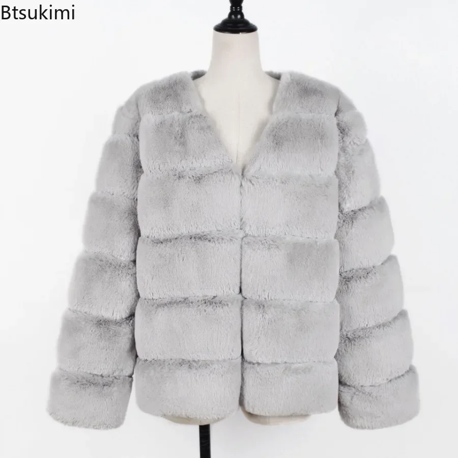 New 2024 Women's Winter Warm Faux Fur Coat Jacket Solid Luxury Design Fluffy Short Coat Faux Fur Jacket Ladies Furry Tops Coats