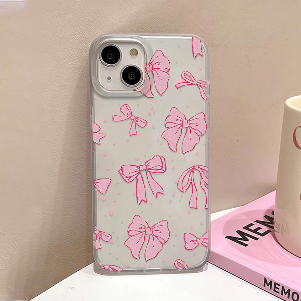 Luxury Soft Phone Case For iPhone 11 Silicone Fundas iPhone 13 15 14 16 Pro Max 12 Mini 15 Plus 13pro Shockproof Pink Bow Cover