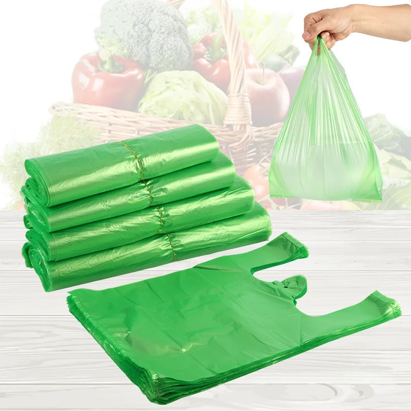 100pcs 4 Sizes Green Vest Plastic Bag Disposable Gift Bag Supermarket Grocery Shopping Plastic