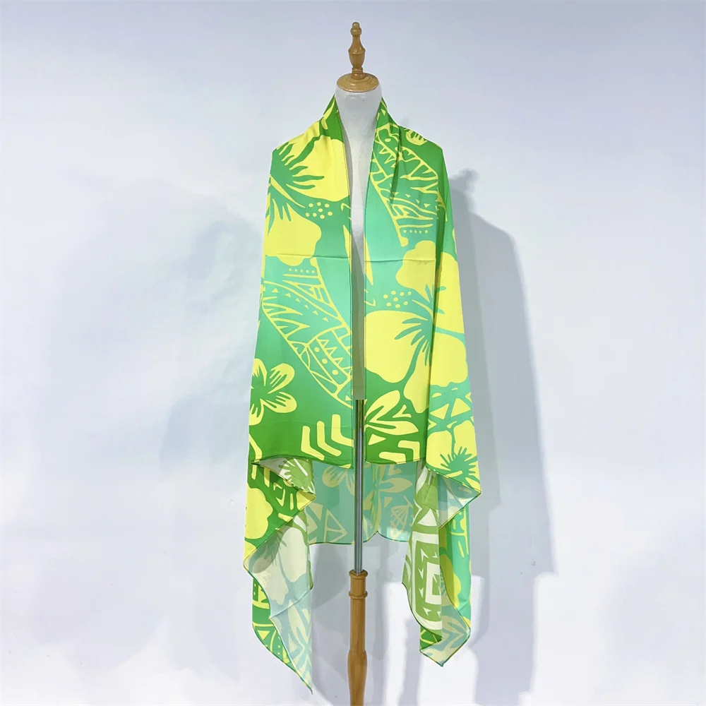 Hawaii Style Hibiscus Floral Sarong Rayon Cotton Pareo Cover Up Bathing Suit Women Flower Beach Wrap Long Pool Trip Resort Skirt