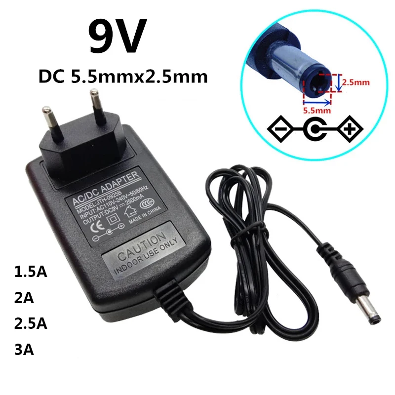 Adattatore Di Alimentazione 9 V 2A Adattatori 9 V Ac/Dc Alimentatore Universale Da 9 Volt 1.5A 2.5A 3A 5.5*2.5Mm 9 V Adattatore Trasportatore A Commut