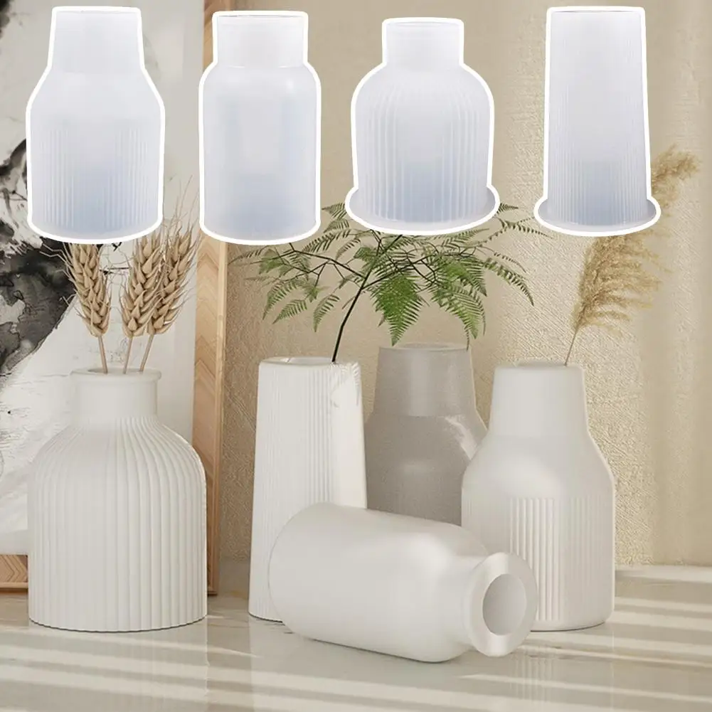 Flower Pot Handmade Silicone 4 Shapes Easy Release DIY Vase Epoxy Resin Mold Non-stick Vase Cement Gypsum Mould Home Supplies 2