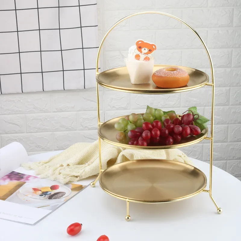 Gold Fruit Plate European 3 Layer Snack Rack Cake Display Rack Pastry Dish Serving Tray Fruit Candy Shelf Room Party Decoration