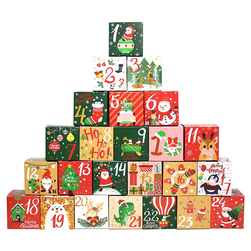24Pcs Christmas Advent Calendar Box Kraft Paper Candy Gift Box 24 Days Countdown to Christmas Navidad New Year Decoration Supply
