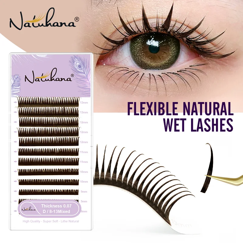 NATUHANA Braun Schwarz Nasswimpernverlängerung 0,07 mm Spikes Wimpern Manga Wispy Cosplay Typ Wimpern Flauschige Wimpern