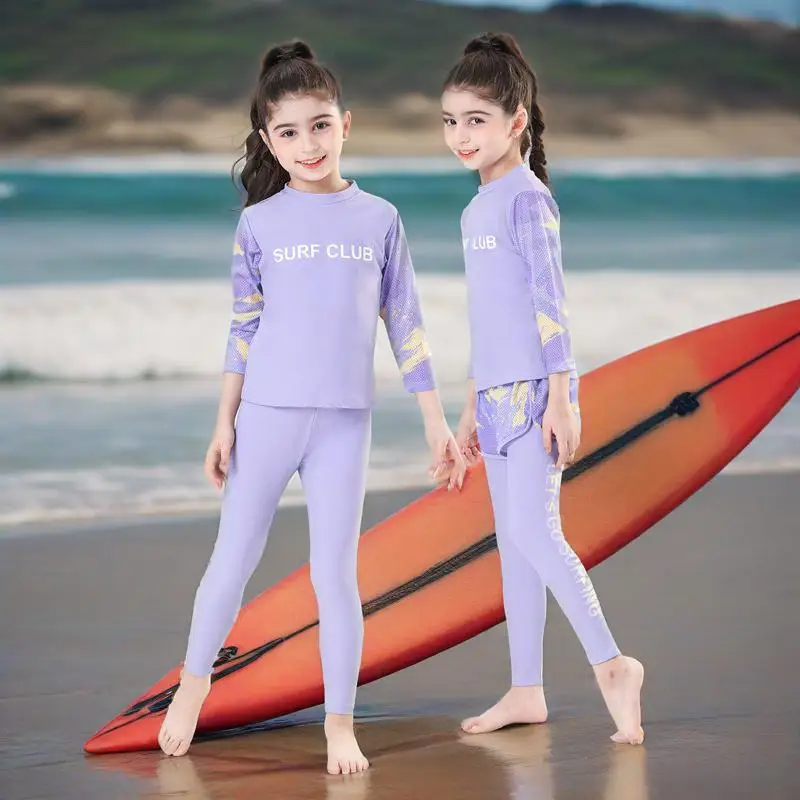 Children Long Sleeve Swim Skirt and Surf Pant Set Sunscreen UV Protection Beach Kids Bath Clothes Kids Girl Summer Swimwear