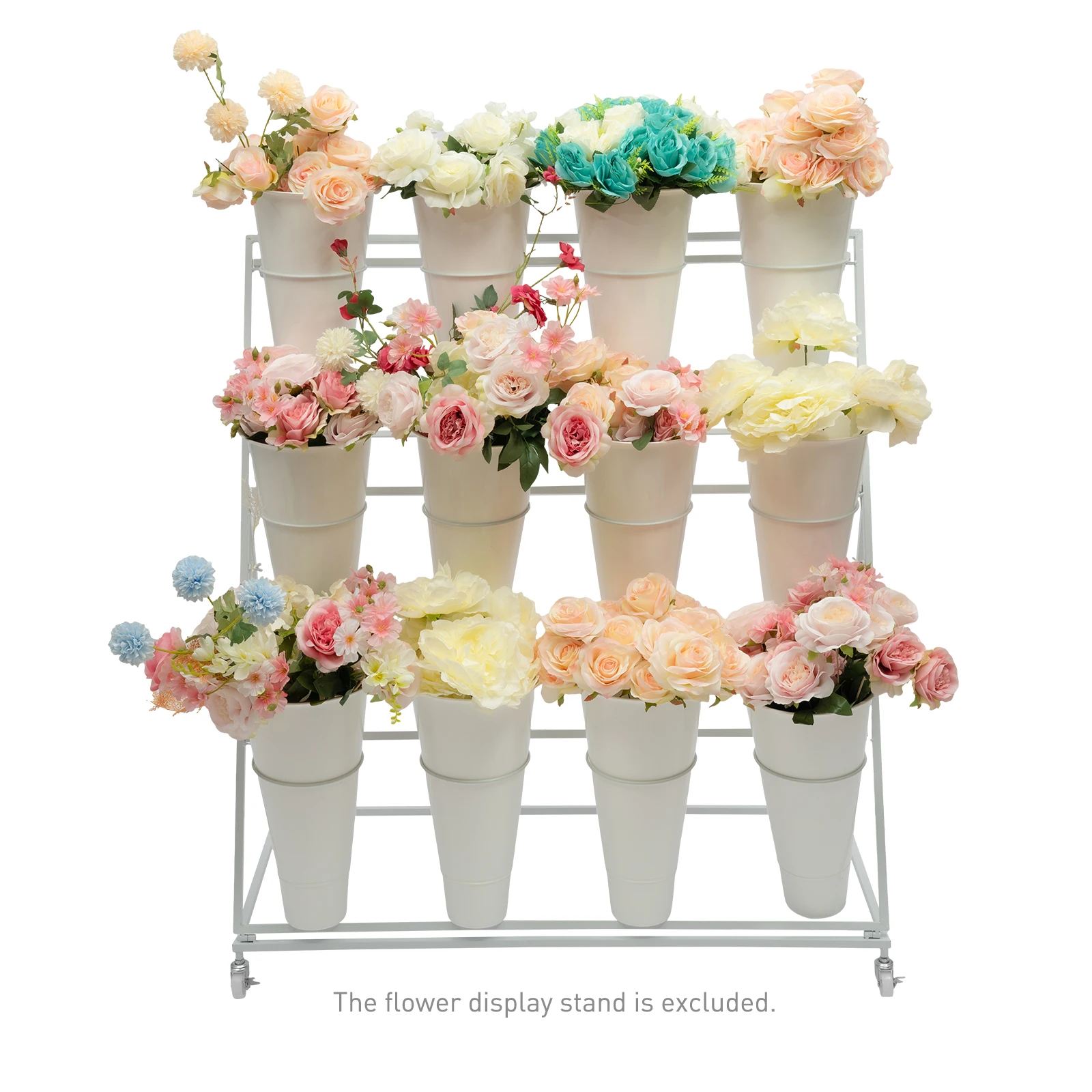 3 Layers Metal Plant Stand with Wheels,Modern Plant Shelf with Flower Bucket,Indoor Outdoor Flower Display Stand Rack