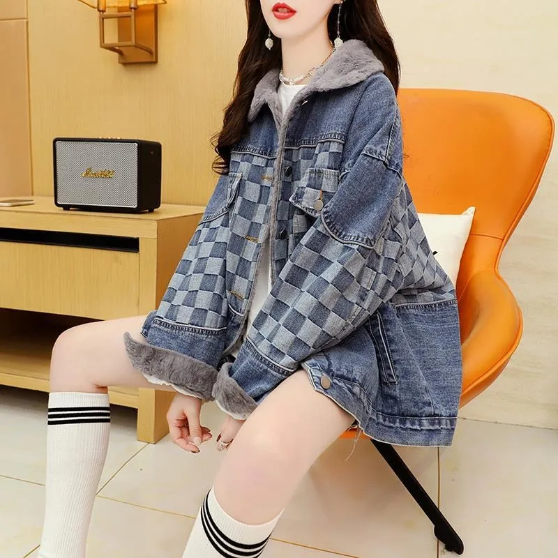 New Arrival 2023 Autumn Winter Korean Style Loose Short Jacket with Button and Patchwork for Women