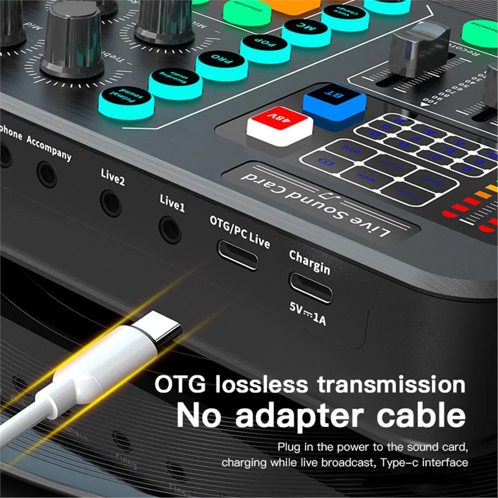 * M6 사운드 카드 스튜디오 레코드 무선 블루투스 호환 외부 DJ 믹서 소음 감소 일렉트릭 기타 녹음 믹서