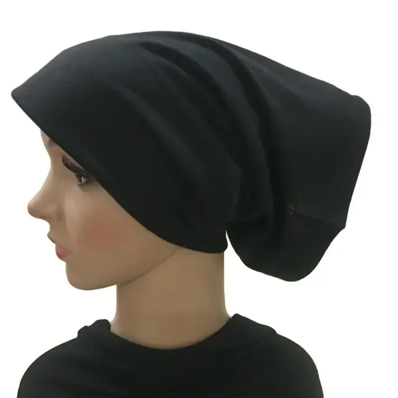 Plain Muslim Women Cotton Underscarf Bonnet Inner Cap Chemo Tube Head Scarf Cover Headwrap Brim Hat Arab Islamic Middle East 3