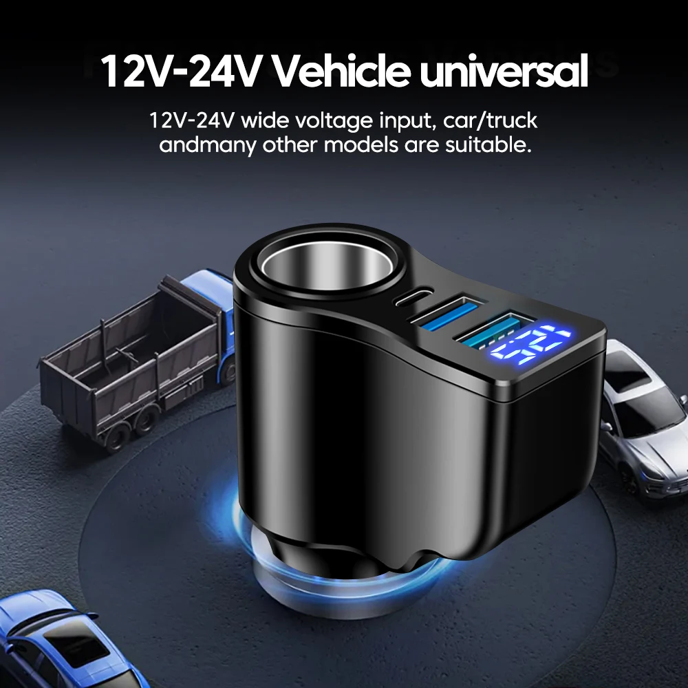 Caricabatterie Digitale per Auto 3.1A con Doppia Porta USB 5V/3.1A + Type-C PD5v/3A + Adattatore per Auto 90W per Ricarica Rapida di Cellulari - Image 2