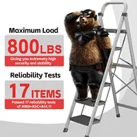 6-Step Foldable Step Ladder Stool with Handle, Anti-Slip Pedals, 800lbs Capacity for Home & Kitchen - Silver Gray 2